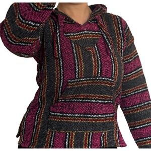 Artesanias FR Inc Pink Striped Baja Hoodie Mexican Drug Rug Pullover Small